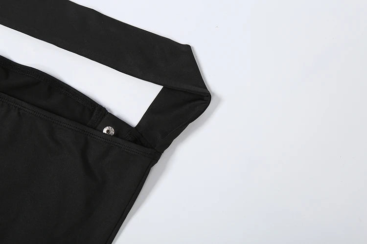 LIZAKOSHT  -  Buckle Decoration 2-Piece Set Women Halter Low-Neck Vest+Elastic Waist Mini Short Sexy Hottie Street Fashion Suit