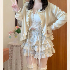 LIZAKOSHT  -  Japanese Harajuku Girls Kawaii Lace Pleated Pantskirt Women High Waist Fairy Floral Shorts Y2k Aesthetic Cute Cake Mini Skirts
