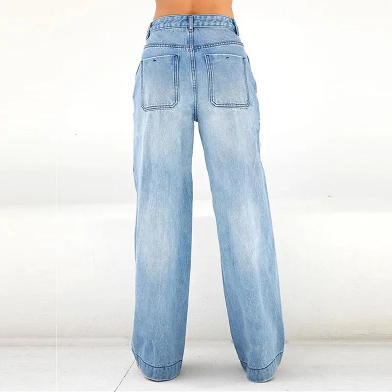 LIZAKOSHT  -  High Waist Loose Women Straight Jeans Street Casual Wide Leg Denim Pants Female Four Seasons Comfortable Commuter Trousers