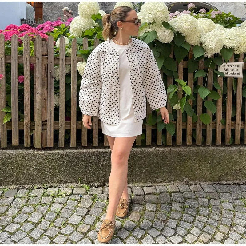 LIZAKOSHT  -  Polka Dot Cotton Jacket Women Long Sleeve O-neck Thicken Warm Autumn Female Coat Lined Winter Casual Street Outwear Top
