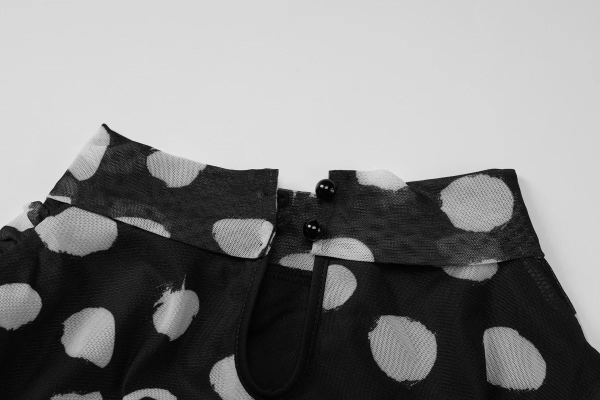 LIZAKOSHT  -  Women Sleeveless Polka Dot Mesh Tank Dress Ladies Chic Half High Collar High Waist Bodycon Short Party Dresses Streetwear