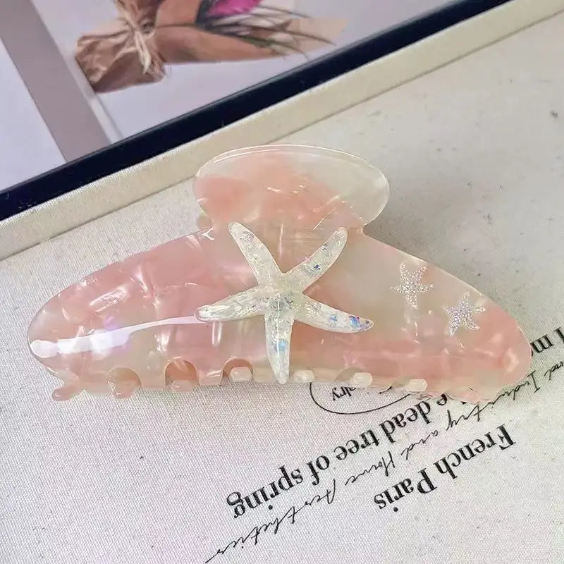 LIZAKOSHT  -  1pc Large Diamond Set Starfish Hair Clip，Summer Beach Starfish Hair Clip，Non Slip Acetate Power Hold Chin Hair Clip