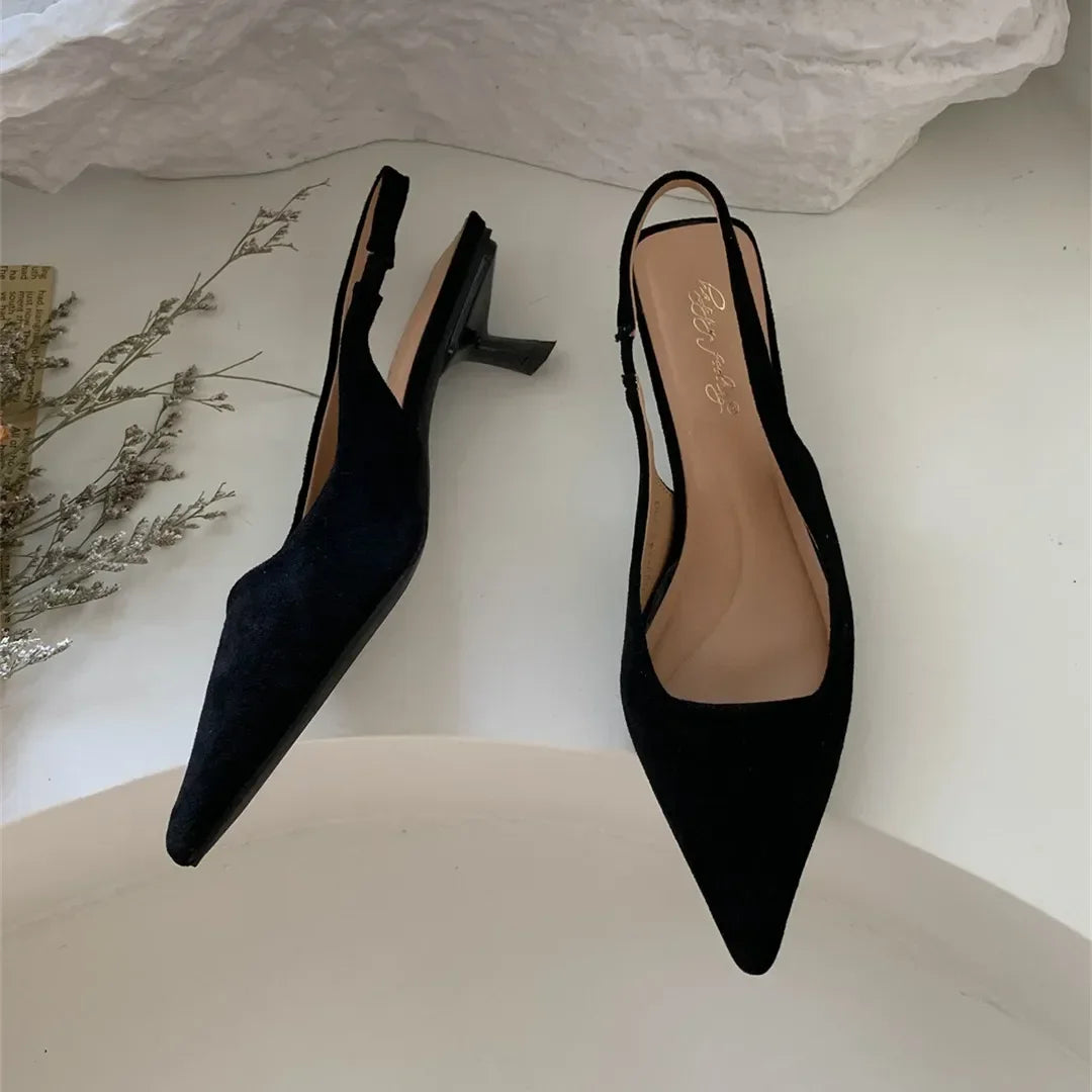 LIZAKOSHT  -  Pointed Toe Elegant Sandals Women Low-heel Office Women Shoes Retro Summer New Shoes Fashion Slingback Shoes Mules Pumps Woman