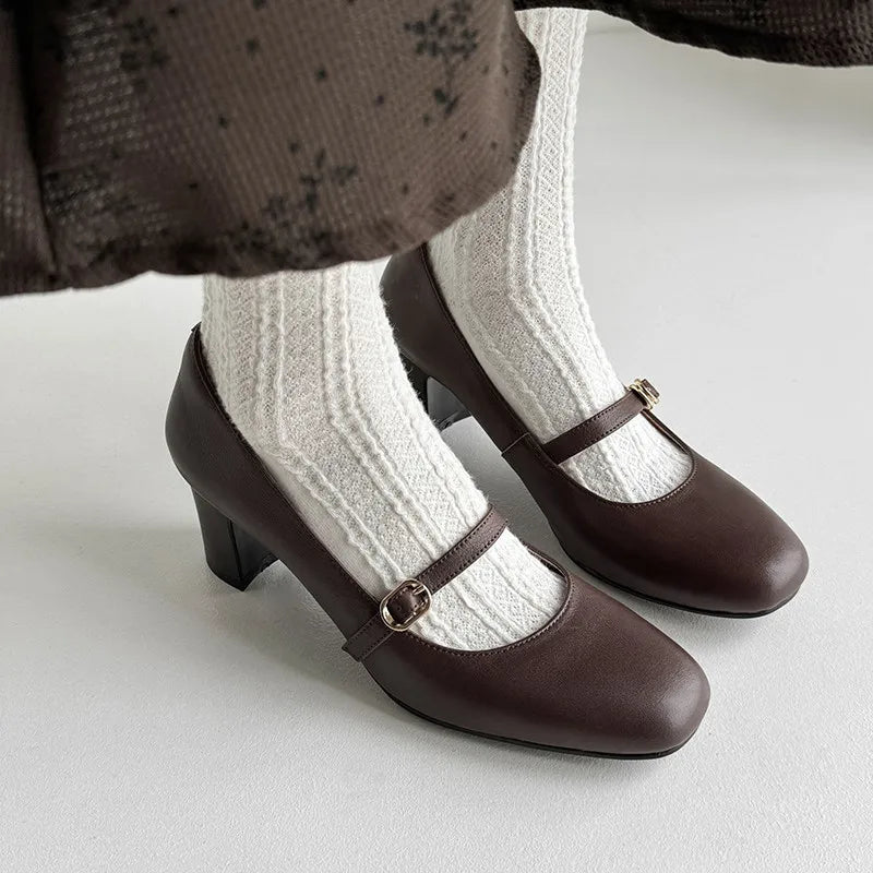 LIZAKOSHT  -  Fashion Pumps New High Quality True Leather Round Head Shallow Mouth High Heel Leather Shoes Modern Women's Shoes