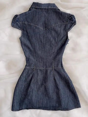 LIZAKOSHT  -  Denim Dress Slim Y2k Short Sleeve Button Goth Vintage Streetwear Fashion Aesthetics Harajuku Short Dresses Mini Skirt Punk 2000s