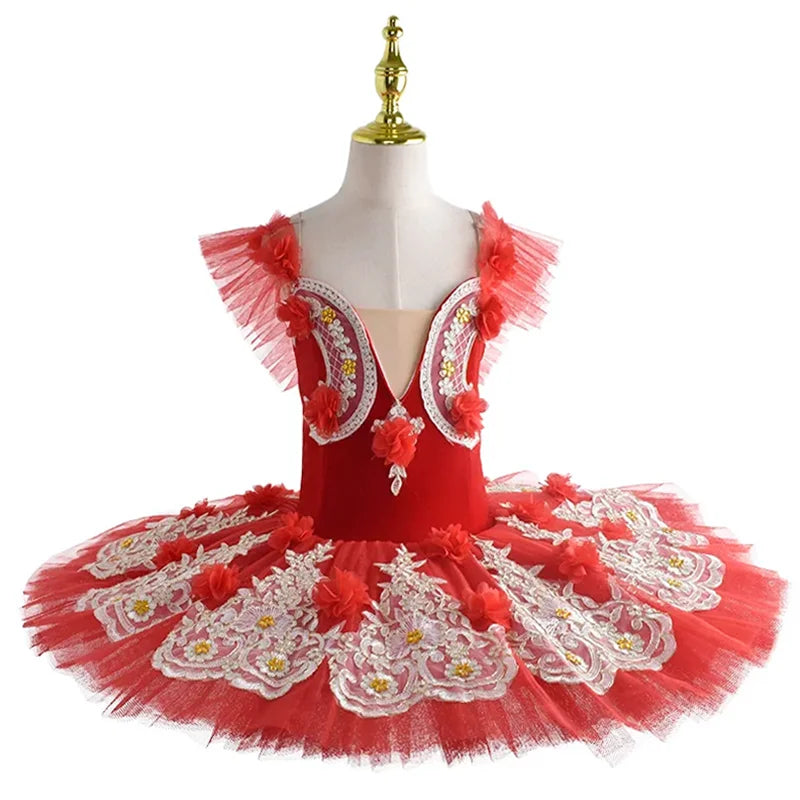 Children Professional Ballet Tutu For Kids Girls Red Swan Lake Ballet Dance Clothes Adult Pancake Ballerina Figure Skating Dress
