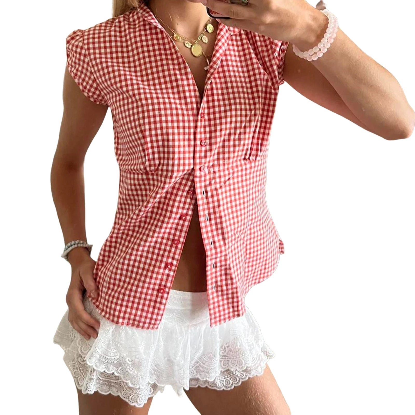 LIZAKOSHT  -  Women Floral Print Blouse V-Neck Sleeveless Tank Top with Ruffle Hem for Chic Summer Style and Beachwear