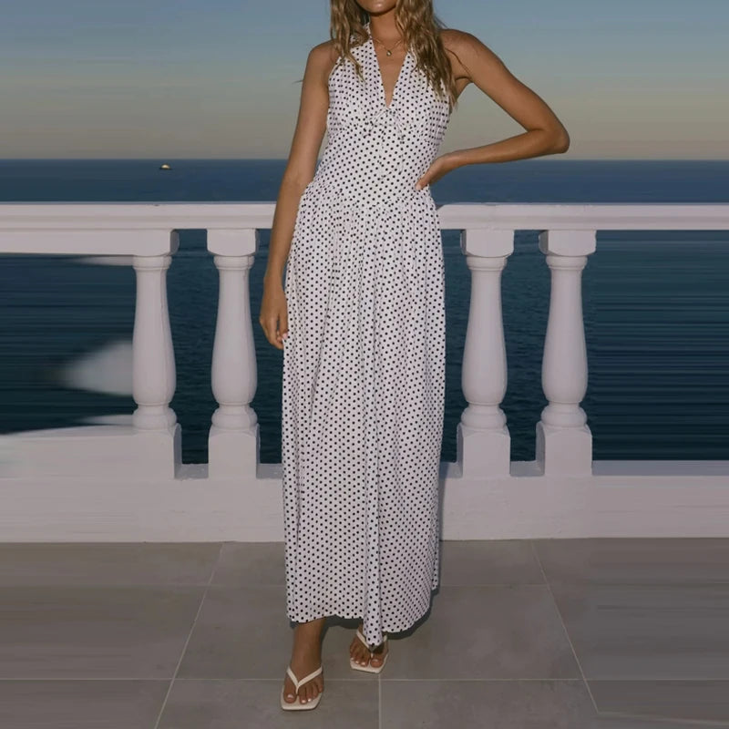 LIZAKOSHT  -  Comfortable Commuter Women's Dress Polka Dot Sleeveless Classic Strap Skirt Beach Vacation Summer New Long Dress