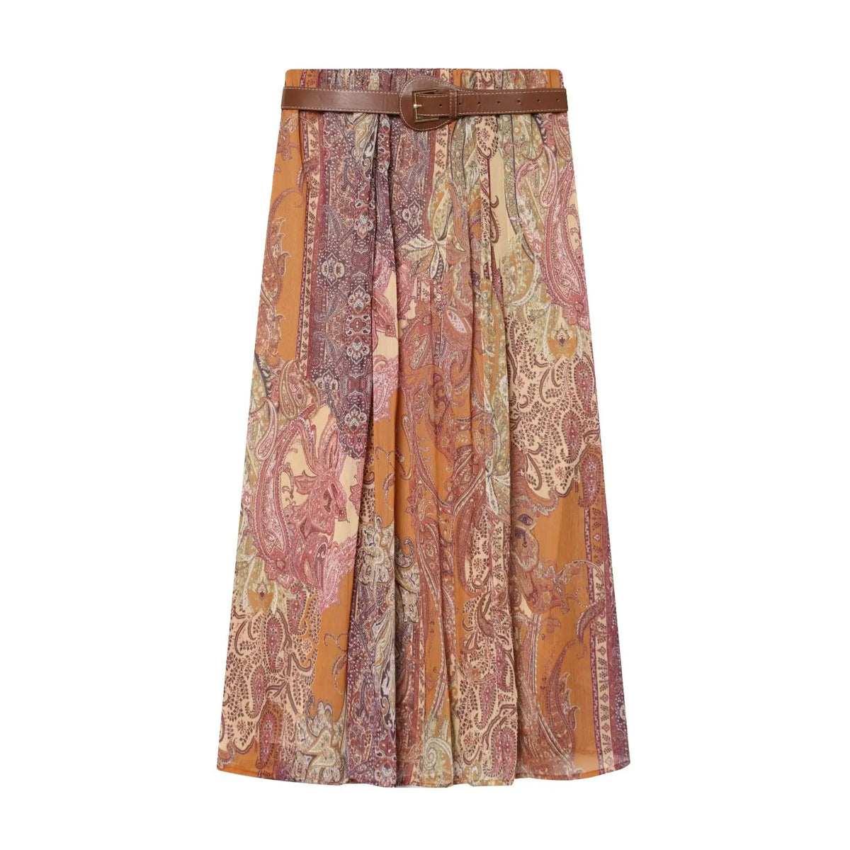 LIZAKOSHT  -  Women's Printed Midi Skirt with Belt New Spring Summer Casual Elastic Waist A-Line Elegant Lady Skirts Female Chic Skirts