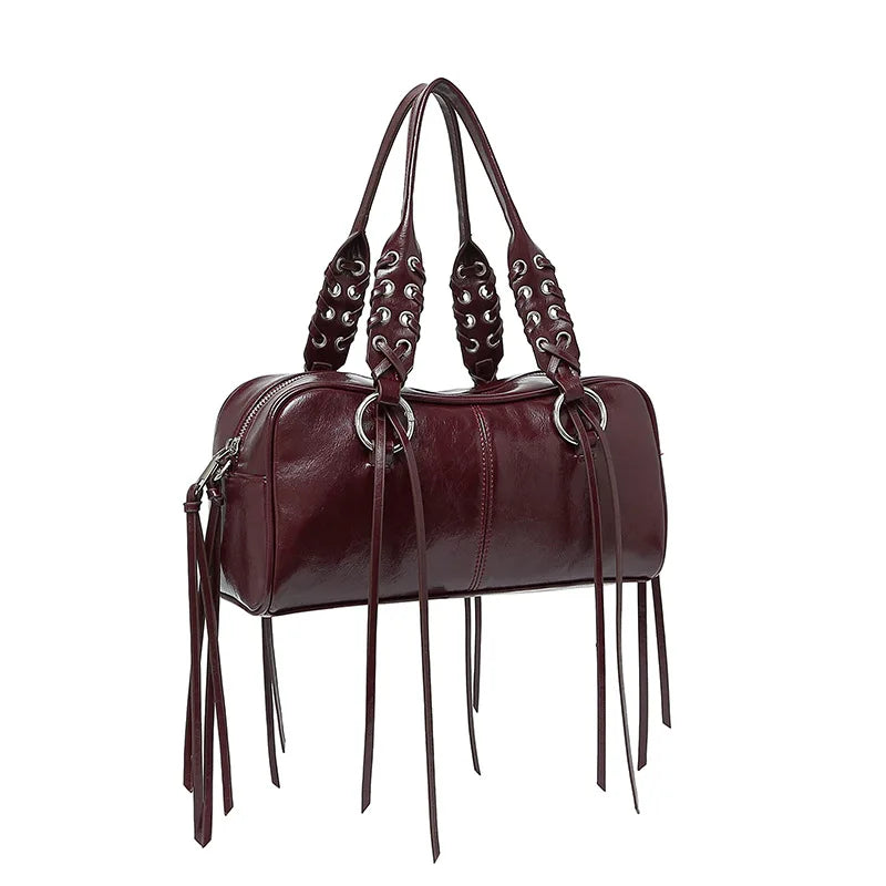 LIZAKOSHT  -  Vintage Rivet Braided Rope Handbag Women Large Capacity Motorcycle Style Bag Ladies Harajuku Hot Girl Tassel Y2k Crossbody Bags