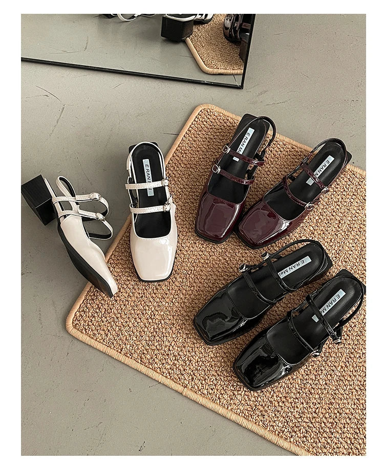 LIZAKOSHT  -  Retro Style Summer Thick Heel Women Sandals Fashion Square Toe Singbacks Shoes Ladies Elegant Party Dress Sandalias