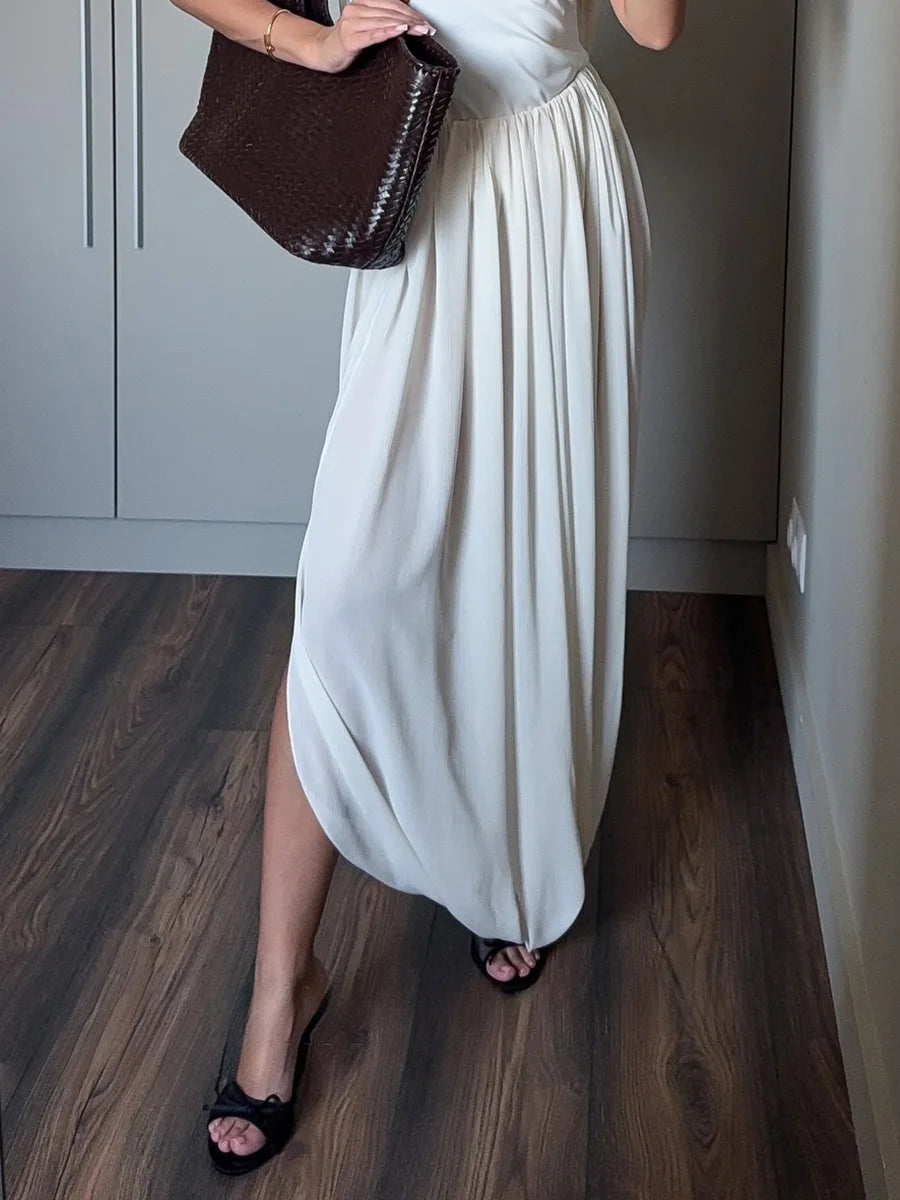 LIZAKOSHT  -  Casual Beach Holiday Long Skirt Women's Mesh Pleated High Waist Solid Elegant Patchwork Summer Maxi Skirt Female Clothes