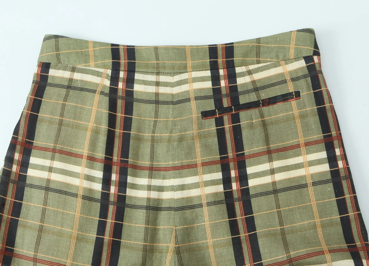 LIZAKOSHT  -  Women Autumn New Ramie Bloomers Plaid Printed Loose Pants Female Fashion Versatile Drawstring Streetwear Casual Trousers