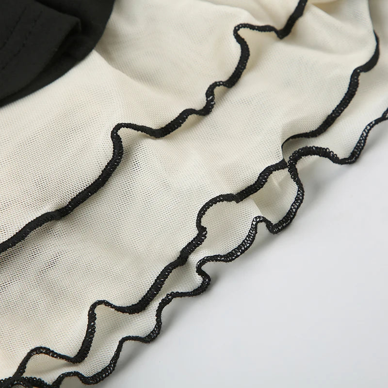 LIZAKOSHT  -  Elegant Ruffles Tiered Layer Dress Casual Contrast Color Backless A-line Mini Dress Gentle Sweet Dresses Summer Outfits