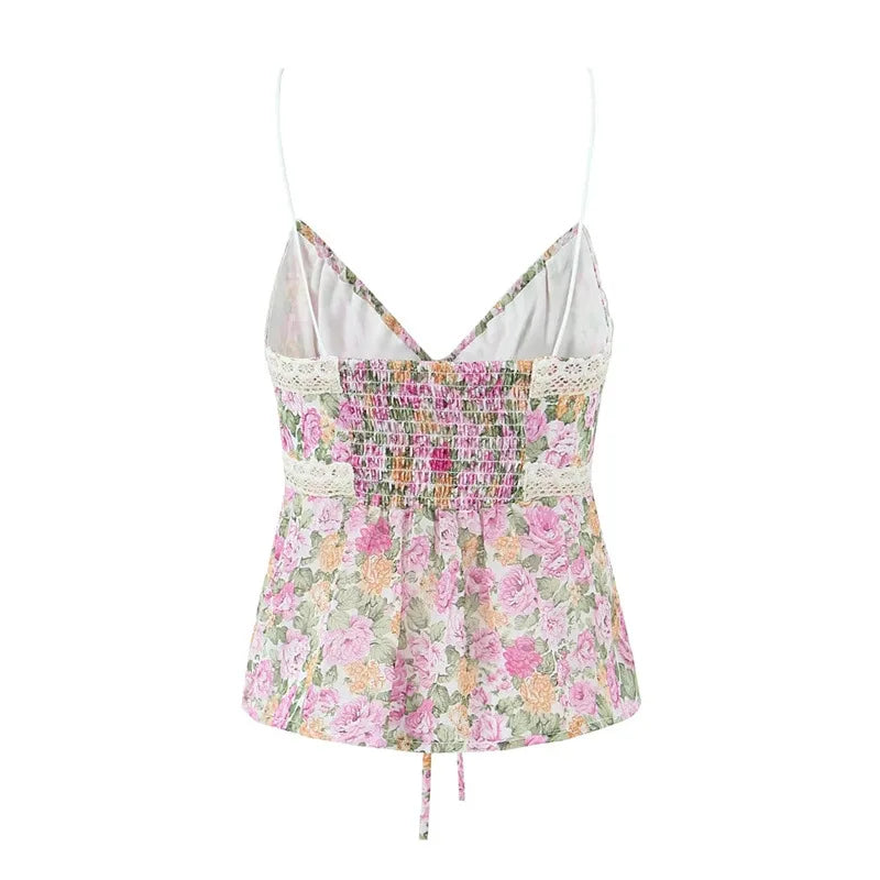LIZAKOSHT  -  Europe and America Sexy Deep V-neck Lace Stitching Floral Small Suspenders Summer New Slim Holiday Vest Women