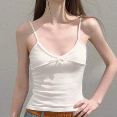 LIZAKOSHT  -  Spring Summer Korean All Match Two Piece Sets Sweet Lace Knitted Hollow Out Short Cardigan Y2k Bow Appliques Basic Slim Tanks
