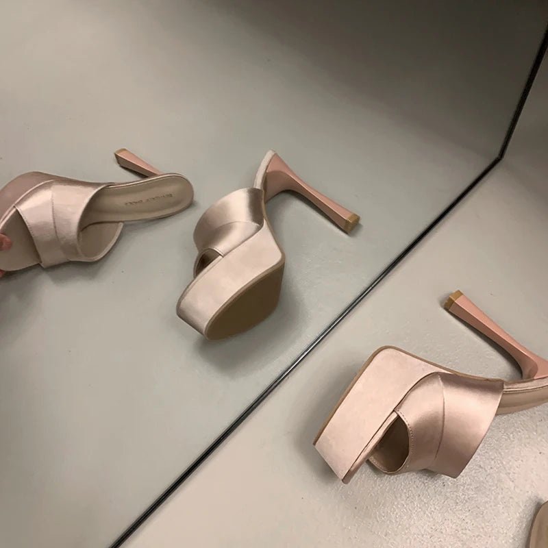 LIZAKOSHT  -  Nightclub Summer Platform Women Slippers Concise Open Toe Shoes Ladies Sexy Thick Heels Banquet Party Stripper Slides Shoes