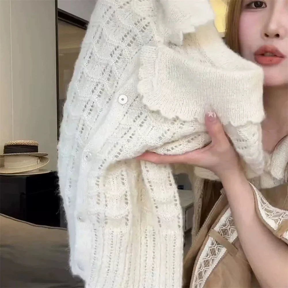 LIZAKOSHT  -  French Style Ice Silk Knitted Short Sleeve T-Shirt Cardigan Turn Down Collar Summer New Women's Loose Soft Breathable Clothing