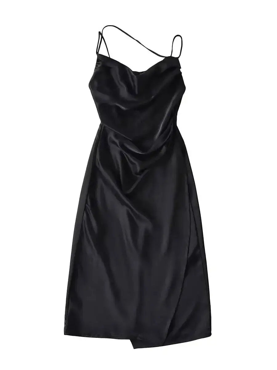 LIZAKOSHT  -  Summer French Style Low Collar Sling Dress Women High Waisted Wrap Hip Solid Slim Light Mature Style A-line Long Dress IYVL