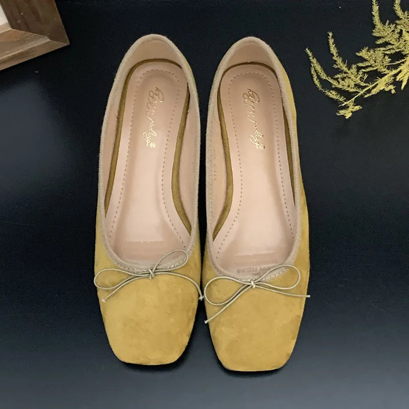 LIZAKOSHT  -  New Brand Women Flat Shoes Fashion Round Toe Shallow Slip On Ladies Ballerinas Shoes Casual Square Low Heel Ballet Shoes New