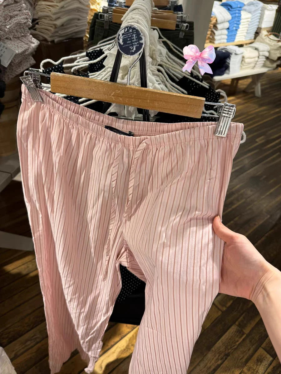 LIZAKOSHT  -  Drawstring Pink Striped Tank Pant Set Women Summer Button Sleeveless Slim Camis+Straight Trousers Sweet Cute Pajama 2 Piece Sets