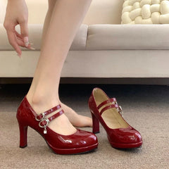 LIZAKOSHT  -  Designer Luxury Thick Heel Women Mary Jane Shoes Concise Shallow Belt Buckle Shoes Ladies Outdoor Elegant Dress Dancing Pumps