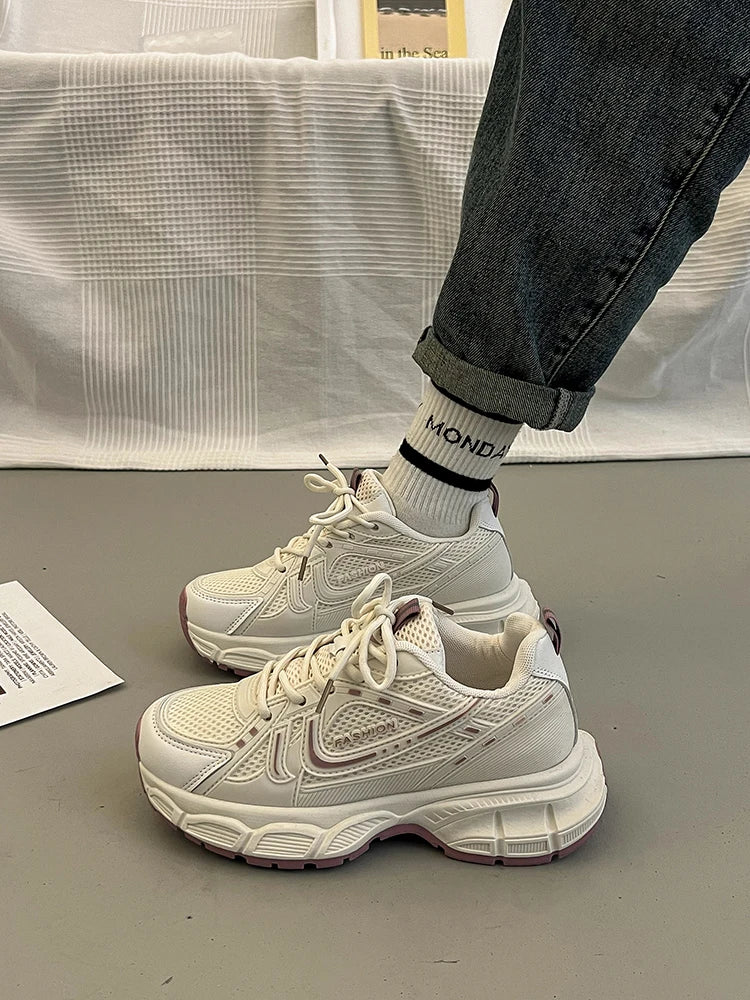 LIZAKOSHT  -  Women's Sneakers With Platform Shoes Tennis Female Woman-shoes Thick Sole Casual Fashion Heels Trainers Roses Fabric PU Rib