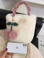 LIZAKOSHT  -  Fashionable Cute Cherry Girl Plush Handbag Women's 2024 Korean Edition New Plush One Shoulder Crossbody Bag