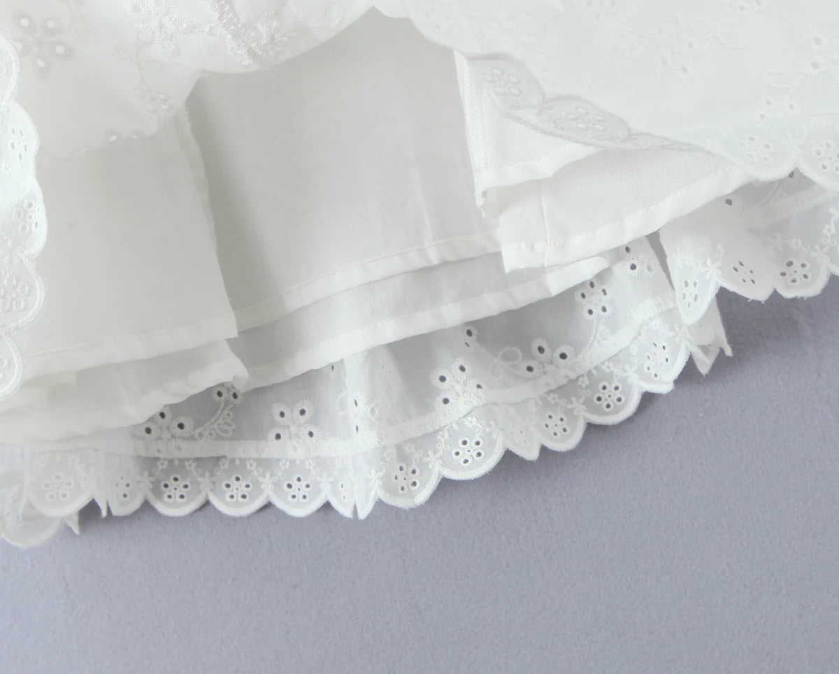 LIZAKOSHT  -  French Style Mini Dresse Hollow Out Women Summer White 100% Cotton V-neck Sexy Party Vocation Casual Ladies Dress Vestidos New