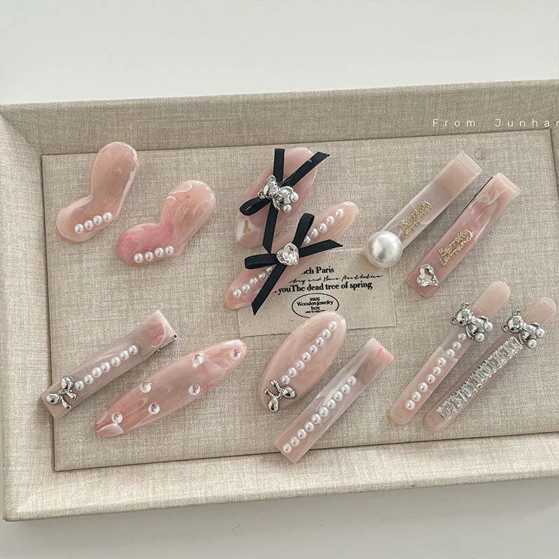 LIZAKOSHT  -  1PC Sweet Pink Acetate Bow Pearl Hair Clip - Hairpin for Bangs and Flyaways, Hair Accessory for Women