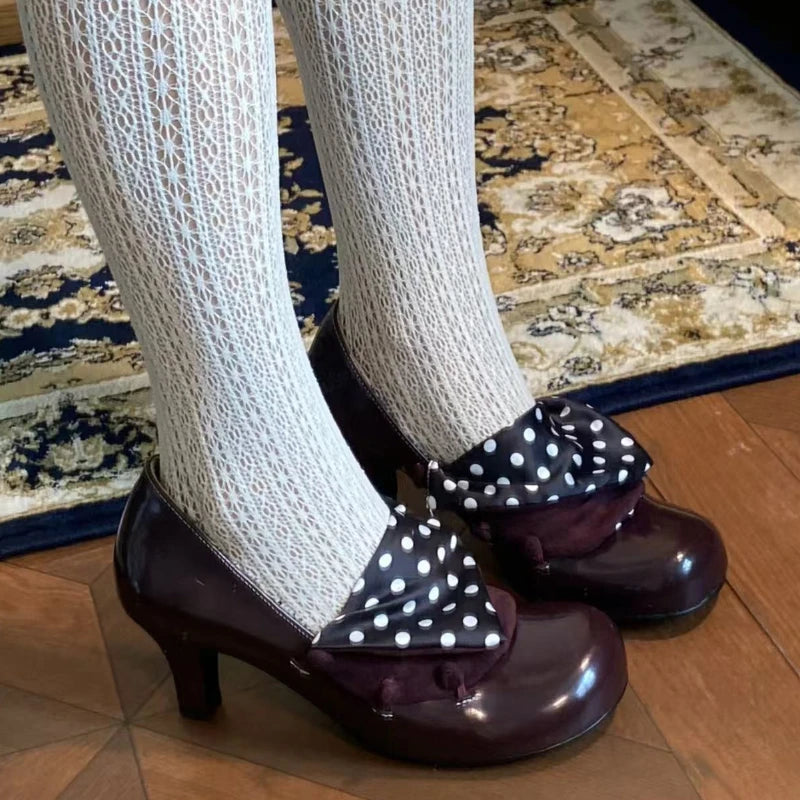 LIZAKOSHT  -   Retro Burgundy Women Pumps Novelty Polka Dot Design Elegant Dress Heels for Ladies Comfortable Round Toe Designer Lolita Shoes