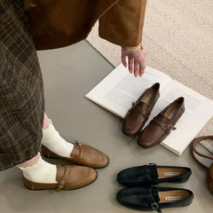 LIZAKOSHT  -  Retro Woman Shoes Slip-on Autumn Female Footwear British Style Oxfords Loafers With Fur Slip On Fall Dress Preppy New Leather