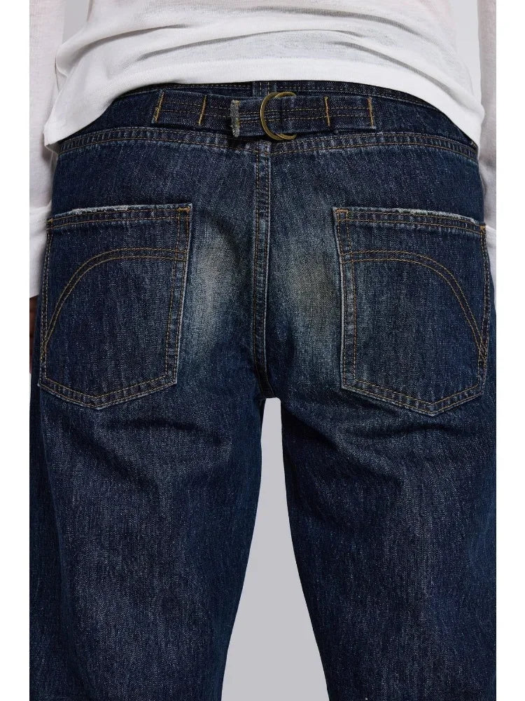LIZAKOSHT  -   Vintage Y2k Blue Jeans Man Women Boyfriend Style American Retro Distressed Straight Denim Pants Straps Design Jeans