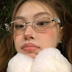 LIZAKOSHT  -  Women Retro Rhinestone Eyeglasses Girls Small Oval Shades Eyewear Metal Frames Anti Blue Light Reading Glasses Eyewears