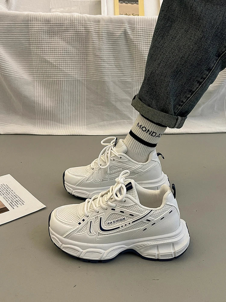 LIZAKOSHT  -  Women's Sneakers With Platform Shoes Tennis Female Woman-shoes Thick Sole Casual Fashion Heels Trainers Roses Fabric PU Rib