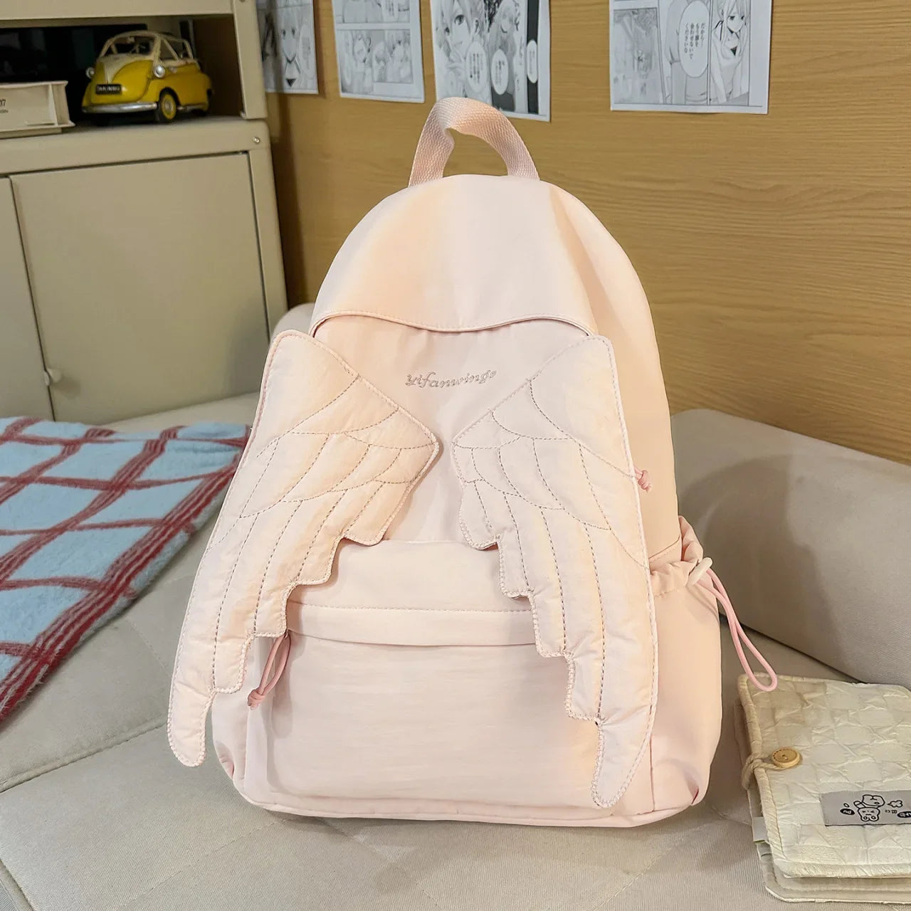 LIZAKOSHT  -  Versatile Angel Wing Backpack Y2k Style Large Capacity Canvas Backpack Lightweight Embroidered Pattern Nylon Student Backpack