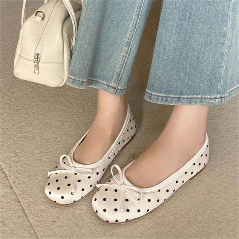 LIZAKOSHT  -  New Design Polka Dot Butterfly-kont Flats Heels Women Sandals Fashion Round Toe Daily Banquet Party Shoes