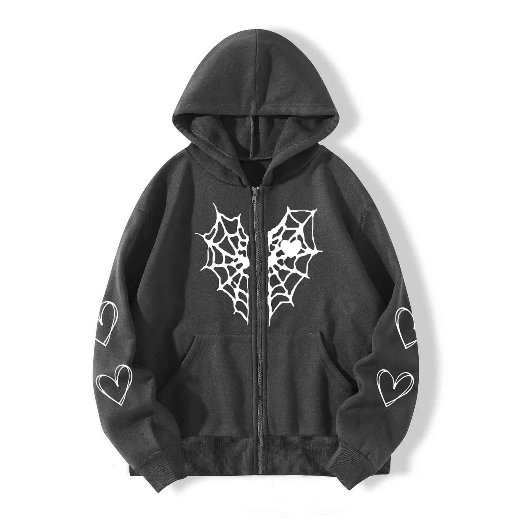 LIZAKOSHT  -  Thi Heartaped Printed Zipper Warm Hooded Cardigan Long Sve Mid-Length Polyester Women's Sweatirt Faion Autumn