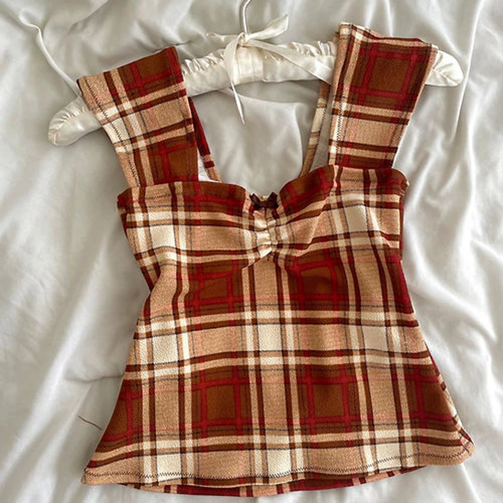 LIZAKOSHT  -  Women's Slim Fit Tank Tops Classic Plaid/Stripes Print Sleeveless Square Neck Vest Tops Summer Cottage Y2K Aesthetic Shirts