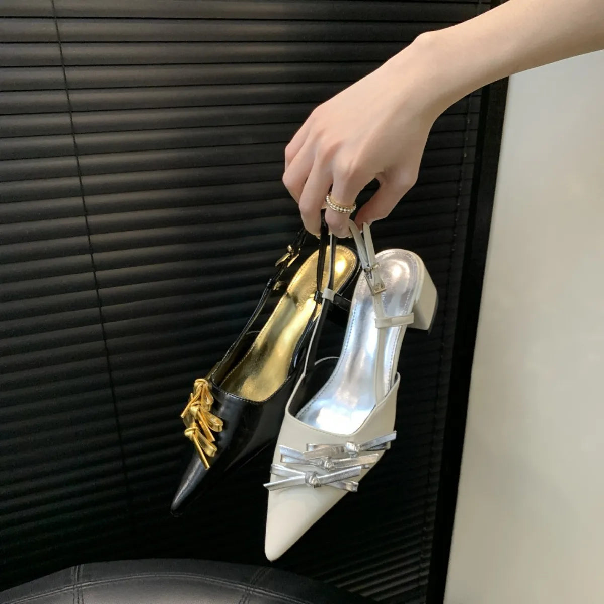 LIZAKOSHT  -  Closed Toe Sandals Open Shoes Heel Summer Suit Female Beige All-Match Spring Fashion Comfort Black Block Bow Pointed High G