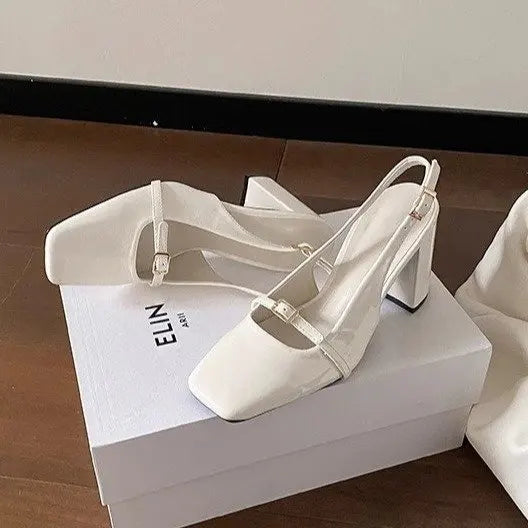 LIZAKOSHT  -  Low Sandals Woman Leather Female Shoe Low-heeled Girls Fabric Hoof Heels Rome Slides PU Rubber Female Sandal Low-Heeled Shoes Wi