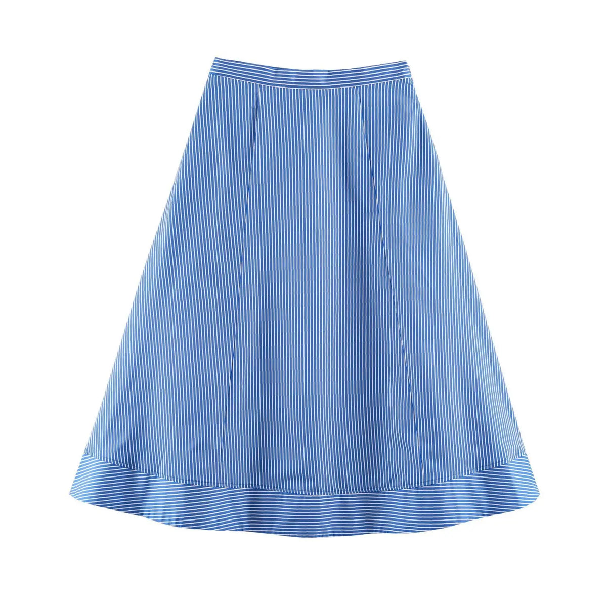 LIZAKOSHT  -  Fashion Women Blue White Stripes Midi Skirt Zipper Waist A-lined Swing A-lined Umbrella Skirts Bottom