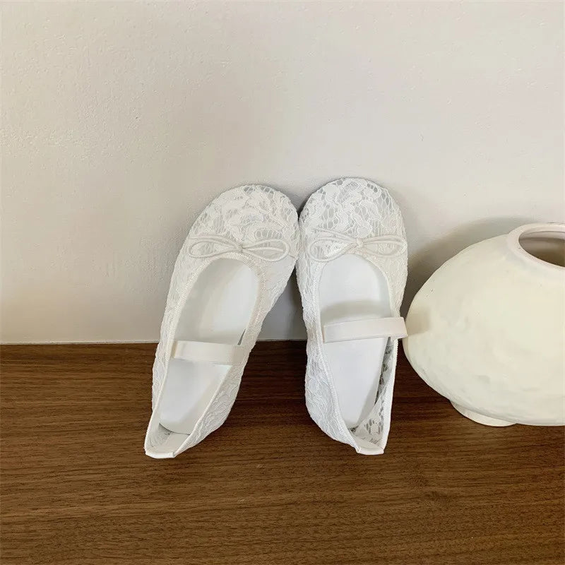 LIZAKOSHT  -  Summer Mesh Lace Women Flat Shoes Fashion Round Toe Ladies Elegant Street Style Ballerina Shoes Comfort Soft Single Shoes