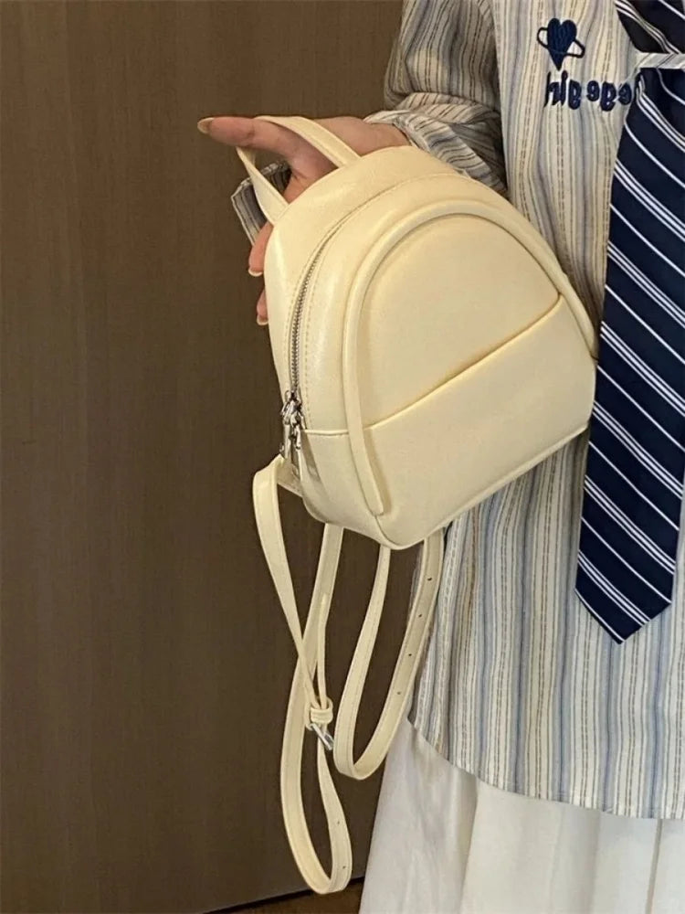 LIZAKOSHT  -  Preppy Style Brief Pu Leather Backpack Casual Small Schoolbag Handbag Student Leisure Travel Backpack