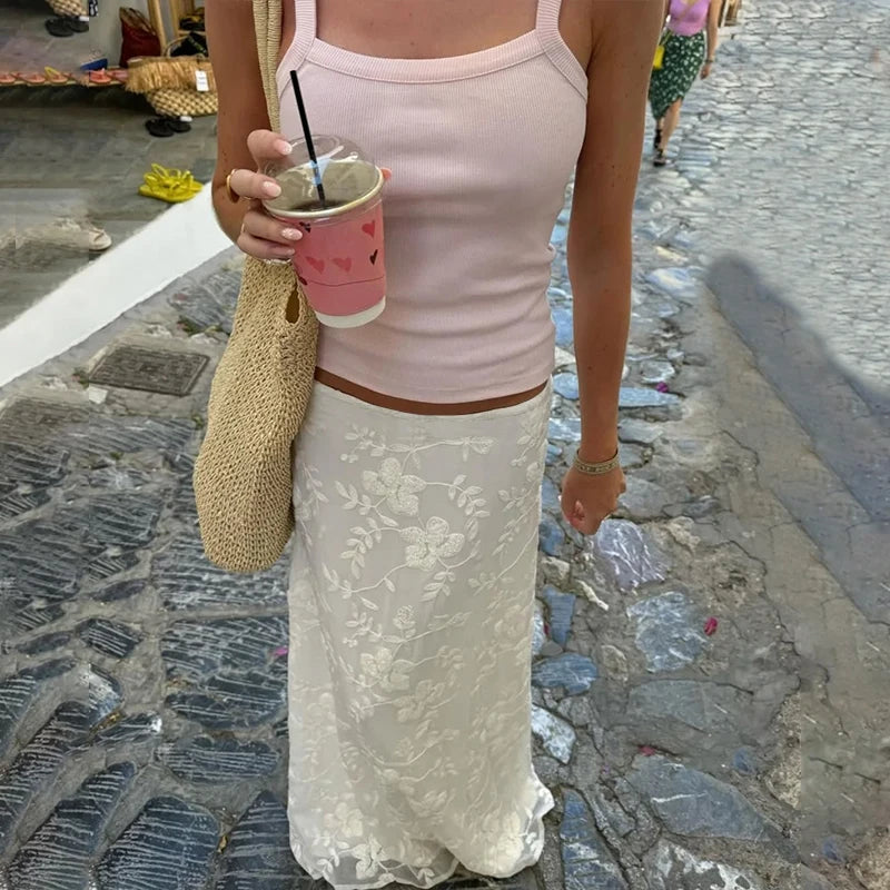 LIZAKOSHT  -  Elegant French A-Line Mesh Fashion Long Skirts Vintage High Waist Casual Y2K Spring Summer Evening Party New Maxi Skirt