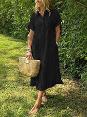 LIZAKOSHT  -  Casual Cotton Linen Midi Dr Women's Mid-Length Dr Comfortable Breathable Summer Dr Fairy T Sle ort Sve