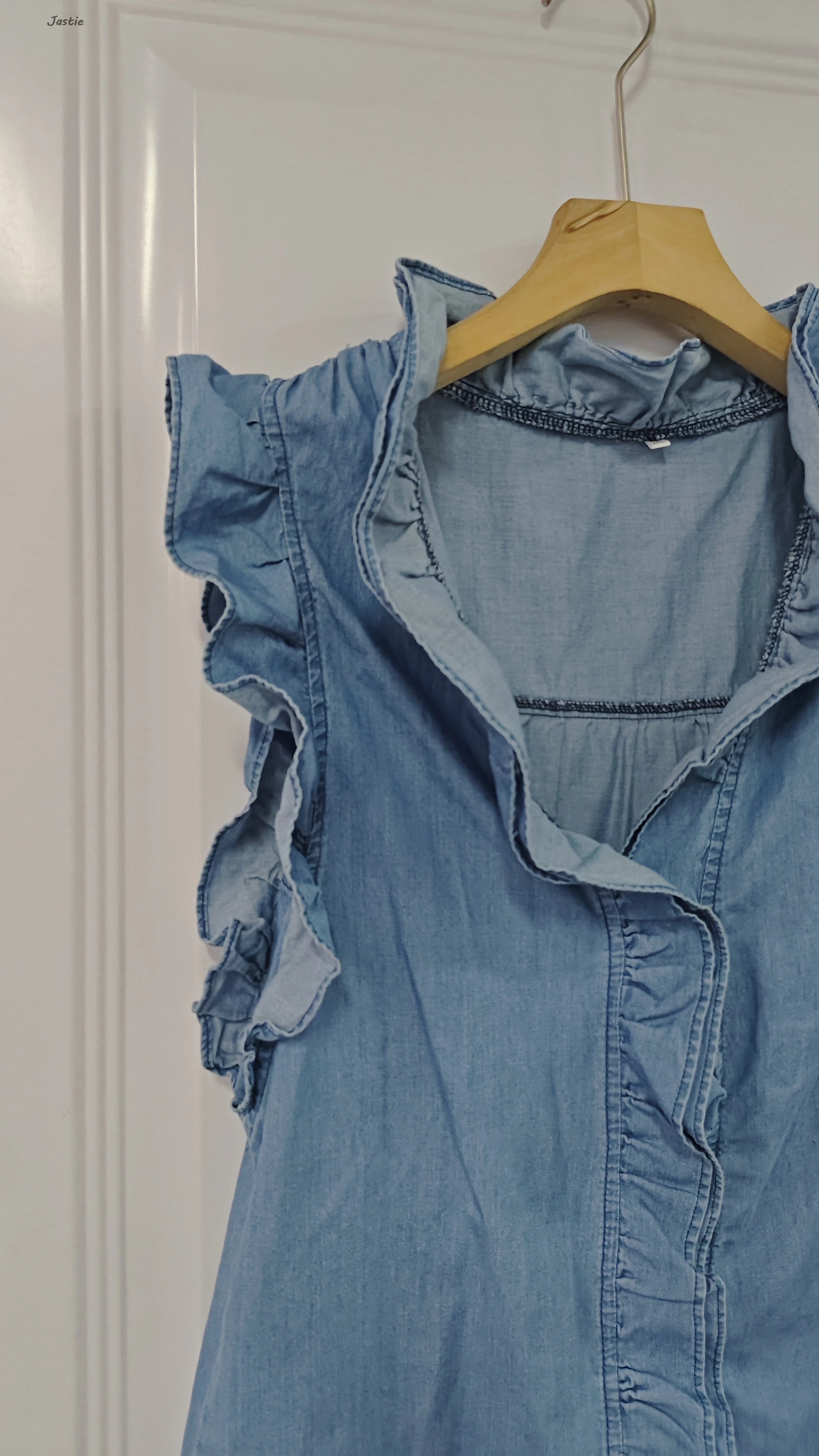 LIZAKOSHT  -  2024 Summer New Women's Ruffled Denim Shirt Sleeveless Vest Tops
