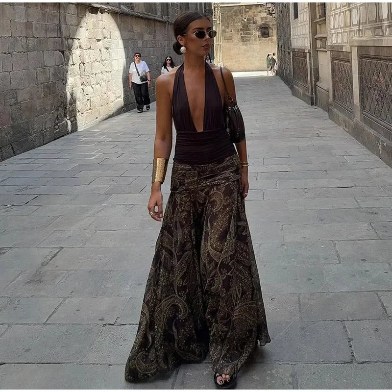 LIZAKOSHT  -  Fashion Print Long Skirt Women High Waist Ankle-length Loose Swing Skirt 2025 Summer Fashion Female Vacation Streewear Outerwear