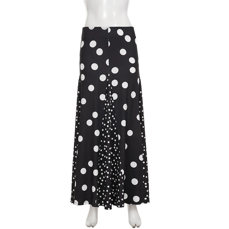 LIZAKOSHT  -  Contrasting Polka Dot Patchwork Elegant A-Line Knit Skirt Summer Vacation Beach Low-Rise Skirt Streetwear Women Clothes