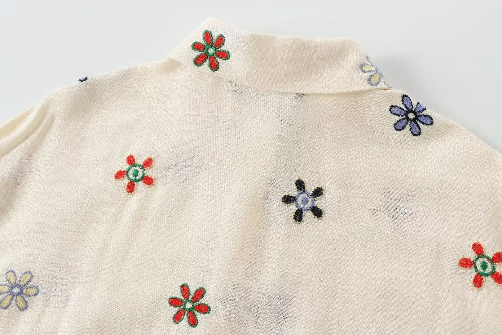 LIZAKOSHT  -  Holiday Embroidery Floral Shirts Women Blouses Suit Tops Two Piece Sets with Button Summer Vintage Elegant Woman Pant Suit